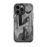 The Raven Edgar Allan Poe - Gustave Dore Iphone Case, 14 Pro Max / Matte, Black-and-white Art Print Phone Case Person Window Bird