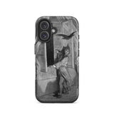 The Raven Edgar Allan Poe - Gustave Dore Iphone Case, 16 / Matte, Phone Case Black White Illustration Person Window Bird