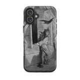 The Raven Edgar Allan Poe - Gustave Dore Iphone Case, 16 Plus / Matte, Black White Art Print Person Window Bird Smartphone