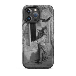 The Raven Edgar Allan Poe - Gustave Dore Iphone Case, 16 Pro Max / Matte, Black Iphone Case Grayscale Artistic Person Startled Crow