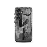 The Raven Edgar Allan Poe - Gustave Dore Phone Case Samsung Galaxy S25 / Matte Black White Illustrated Phone Case Dramatic Scene Man