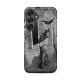 The Raven Edgar Allan Poe - Gustave Dore Phone Case Samsung Galaxy S25 Plus / Matte Black White Illustrated Phone Case Dramatic Scene Man