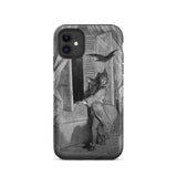 The Raven Edgar Allan Poe - Gustave Dore Phone Case Iphone 11 / Matte Smartphone Case Black White Illustration Person Startled Bird Gustave