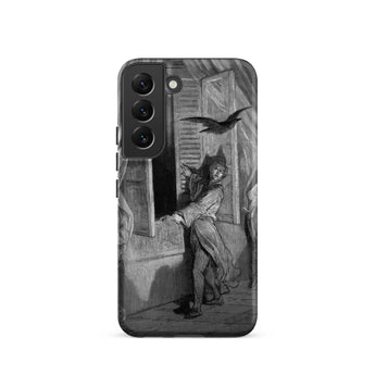The Raven Edgar Allan Poe - Gustave Dore Phone Case Samsung Galaxy S22 / Matte Black White Illustrated Phone Case Dramatic Scene Figure