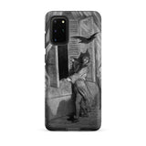 The Raven Edgar Allan Poe - Gustave Dore Samsung Case, Galaxy S20 Plus / Matte, Black White Illustration Frightened Figure Robe Window Bird