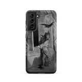 The Raven Edgar Allan Poe - Gustave Dore Samsung Case, Galaxy S21 / Matte, Black White Illustration Man Startled Raven Smartphone Case