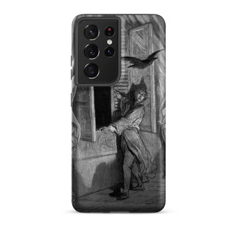 The Raven Edgar Allan Poe - Gustave Dore Samsung Case, Galaxy S21 Ultra / Matte, Black White Illustrated Smartphone Case