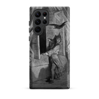The Raven Edgar Allan Poe - Gustave Dore Samsung Case, Galaxy S22 Ultra / Matte, Smartphone Black White Illustration Man Bird Window