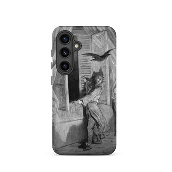The Raven Edgar Allan Poe - Gustave Dore Samsung Case, Galaxy S24 / Matte, Smartphone Case Black White Illustration Figure Window Bird