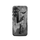 The Raven Edgar Allan Poe - Gustave Dore Samsung Case, Galaxy S25 / Matte, Smartphone Case Black White Illustration Man Bird Window