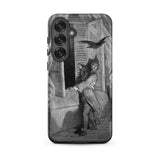 The Raven Edgar Allan Poe - Gustave Dore Samsung Case, Galaxy S25 Plus / Matte, Smartphone Case Black White Illustration Person Window Bird
