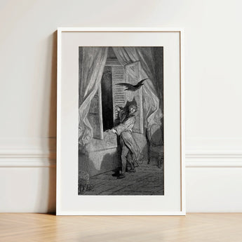 The Raven - Gustave Dore Art Print / Canvas, 12x18’’ / 31x46cm / White Frame / Matboard, Posters Prints & Visual Artwork, Toby Leon