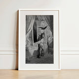 The Raven - Gustave Dore Art Print / Canvas Framed Black-and-white Illustration Figure Period Attire Open Window, Doré’s Engraving Prints