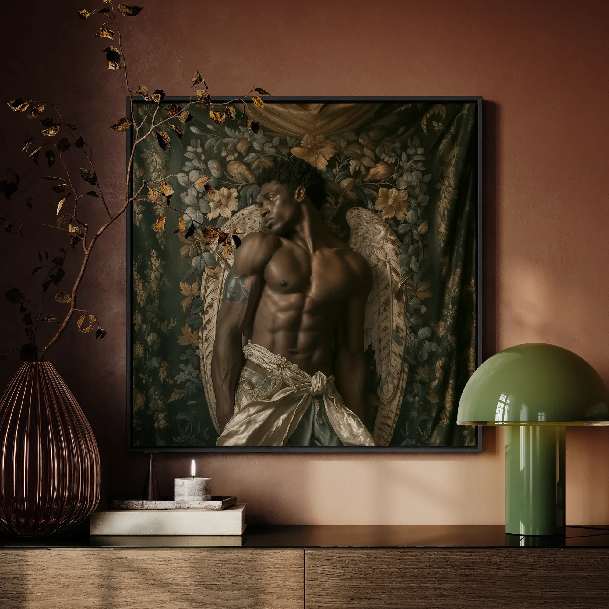 Raziel - Gay Black Angel Art Framed Canvas