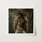 Raziel - Gay Black Angel Art Print / Canvas Framed Artwork Muscular Man Angelic Wings Draped, Emerges Prints