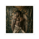 Raziel - Gay Black Angel Art Print, Muscular Shirtless Man Angel Wings Posed Ornate Floral