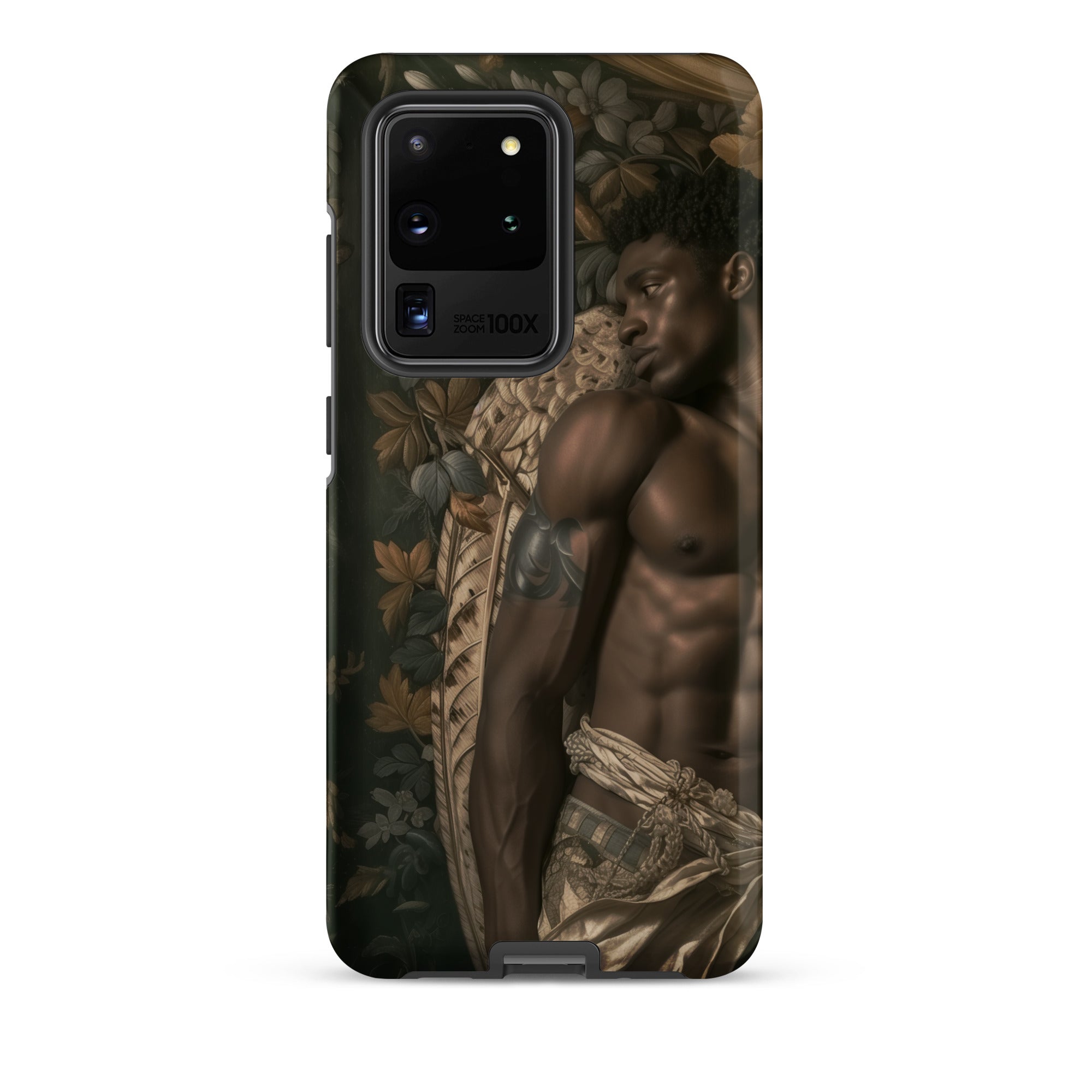 Raziel Gay Black Angel Art Samsung Case, Galaxy S20 Ultra / Matte, Black Smartphone Muscular Man Foliage Depicted