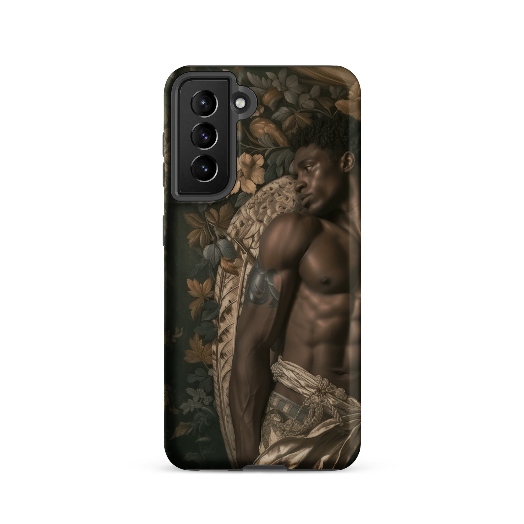 Raziel Gay Black Angel Art Samsung Case, Galaxy S21 / Matte, Black Smartphone Case Design Shirtless Man Floral Background