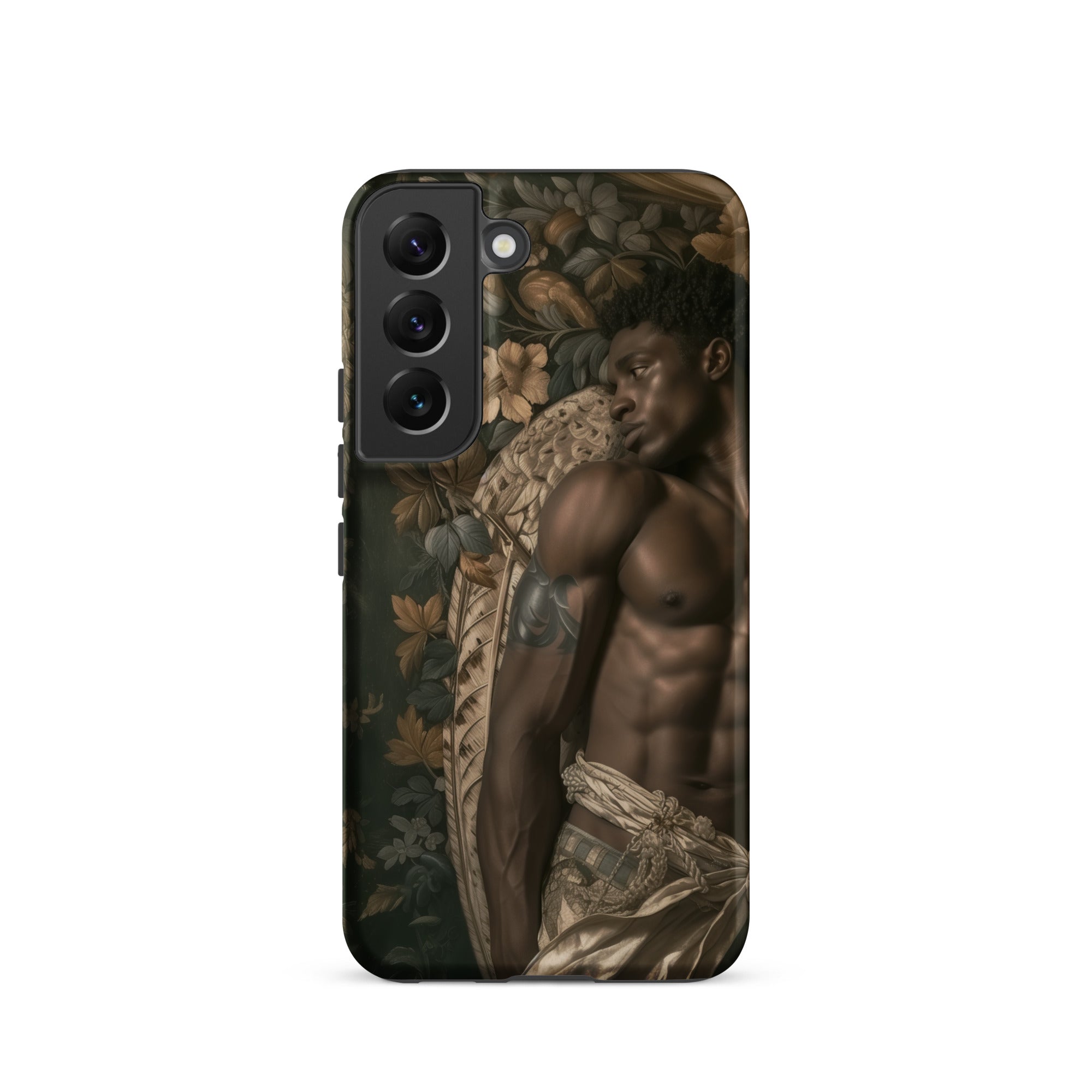 Raziel Gay Black Angel Art Samsung Case, Galaxy S22 / Matte, Black Smartphone Case Dark Ornate Pattern Muscular Man