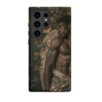 Raziel - Gay Black Angel Art Samsung Case, Galaxy S24 Ultra / Matte, Dark-colored Phone Case Stylized Depiction Shirtless Man Muscular