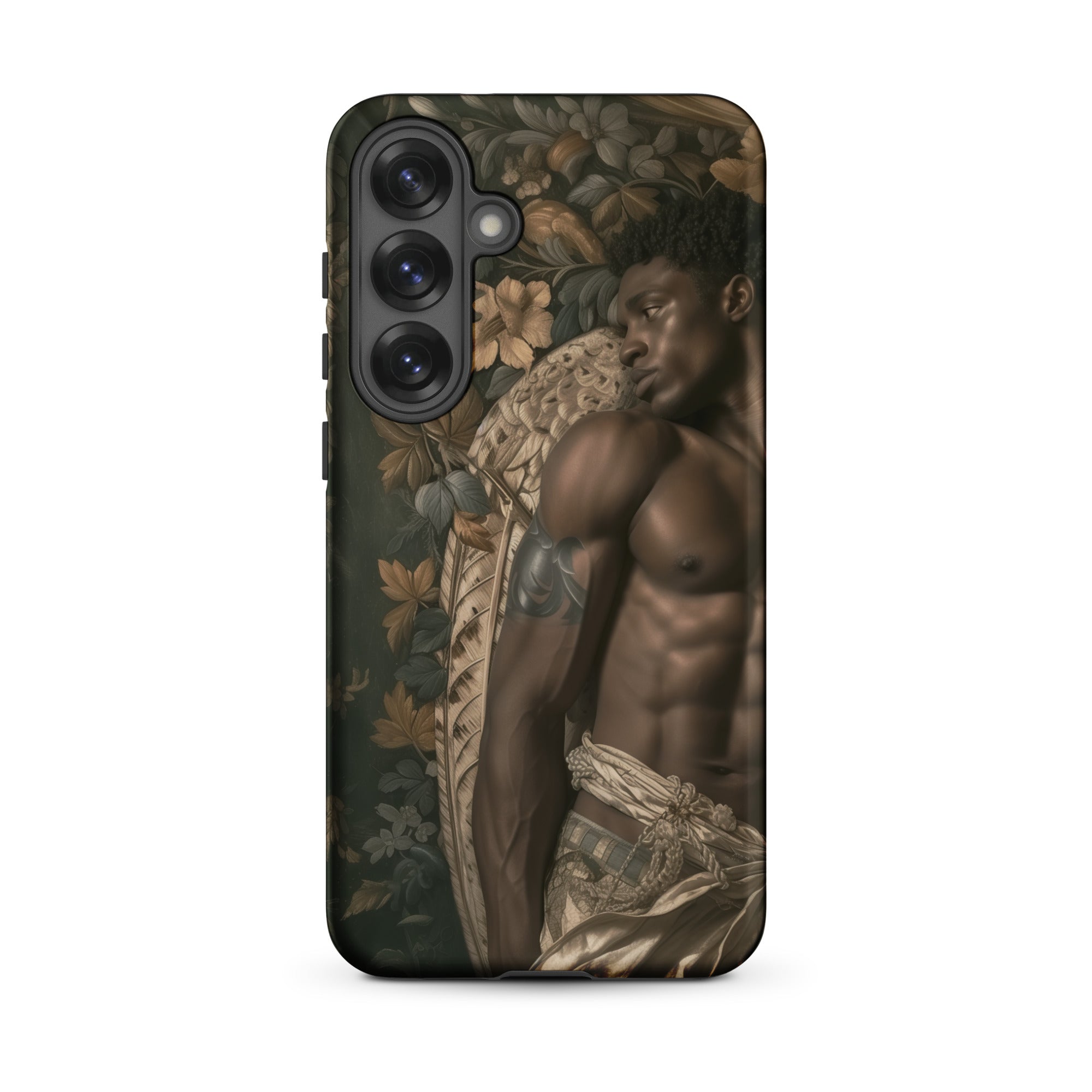Raziel Gay Black Angel Art Samsung Case, Galaxy S25 Plus / Matte, Smartphone Case Classical Painting Muscular Man Dark Skin