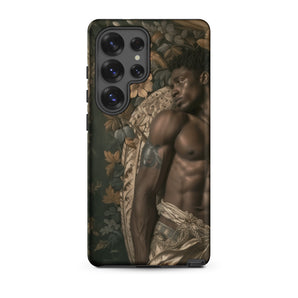 Raziel - Gay Black Angel Art Samsung Case, Galaxy S25 Ultra / Matte, Black Smartphone Case Muscular Man Classical Art Style