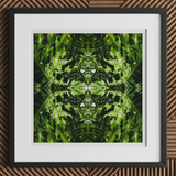 Reach out - Contemporary Botanical Op Art Print, 12x12’’ / 31x31cm / Black Frame / 2’’ Matboard, Framed Square Print Symmetrical