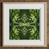 Reach out - Contemporary Botanical Op Art Print, 12x12’’ / 31x31cm / Natural Frame / 2’’ Matboard, Framed Abstract Print Green Foliage