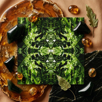 Reach out - Contemporary Botanical Op Art Print / Canvas Square Canvas Vibrant Symmetrical Kaleidoscopic Pattern Deep Green Hypnotic