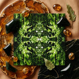 Reach out - Contemporary Botanical Op Art Print / Canvas Square Vibrant Symmetrical Kaleidoscopic Pattern Deep Green Hypnotic, Alien