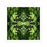Reach out - Contemporary Botanical Op Art Print, Symmetrical Kaleidoscopic Pattern Created Mirrored Green Foliage