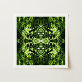 Reach out - Contemporary Botanical Op Art Print / Canvas Square-framed Symmetrical Kaleidoscopic Pattern Vibrant Green Hypnotic, Alien