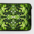 Reach out - Trippy Botanical Op Art Laptop Sleeve, 13 in, Symmetrical Kaleidoscopic Pattern Green Leaves Foliage