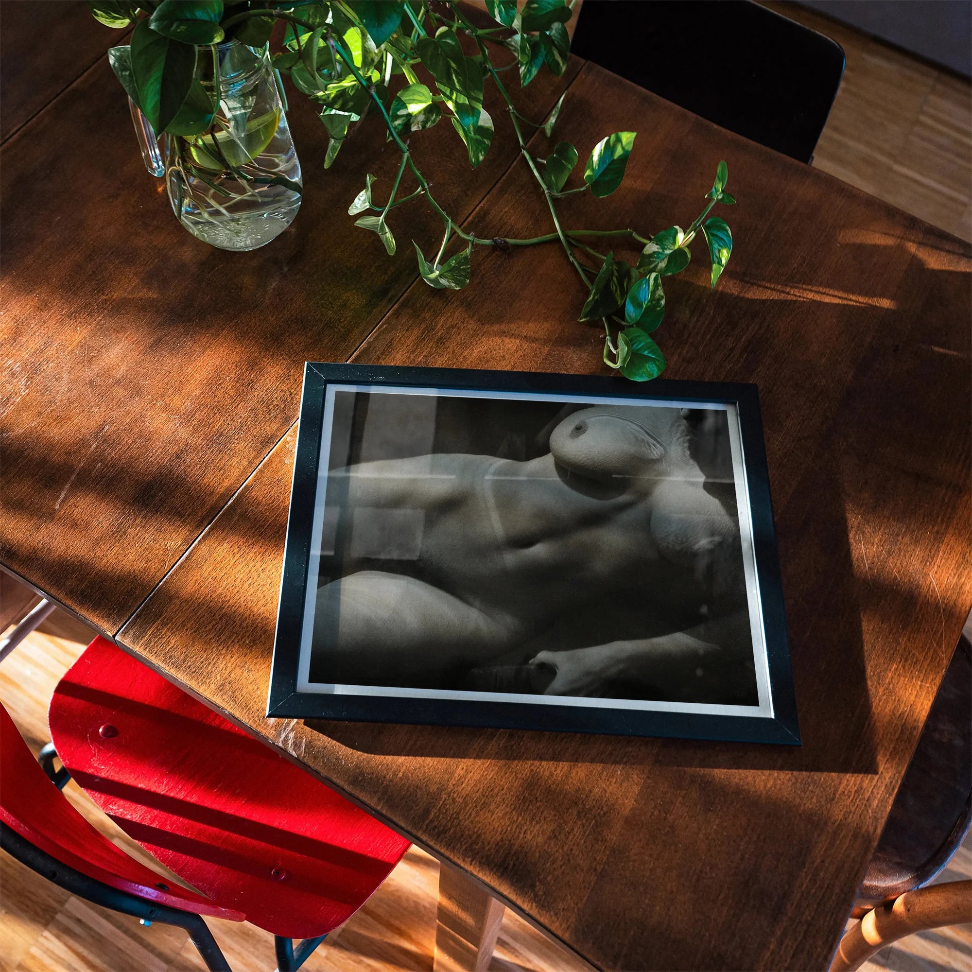 Rebecca Salsbury Strand - Alfred Stieglitz Art Print, Black-framed Artistic Nude Photograph Wooden Surface