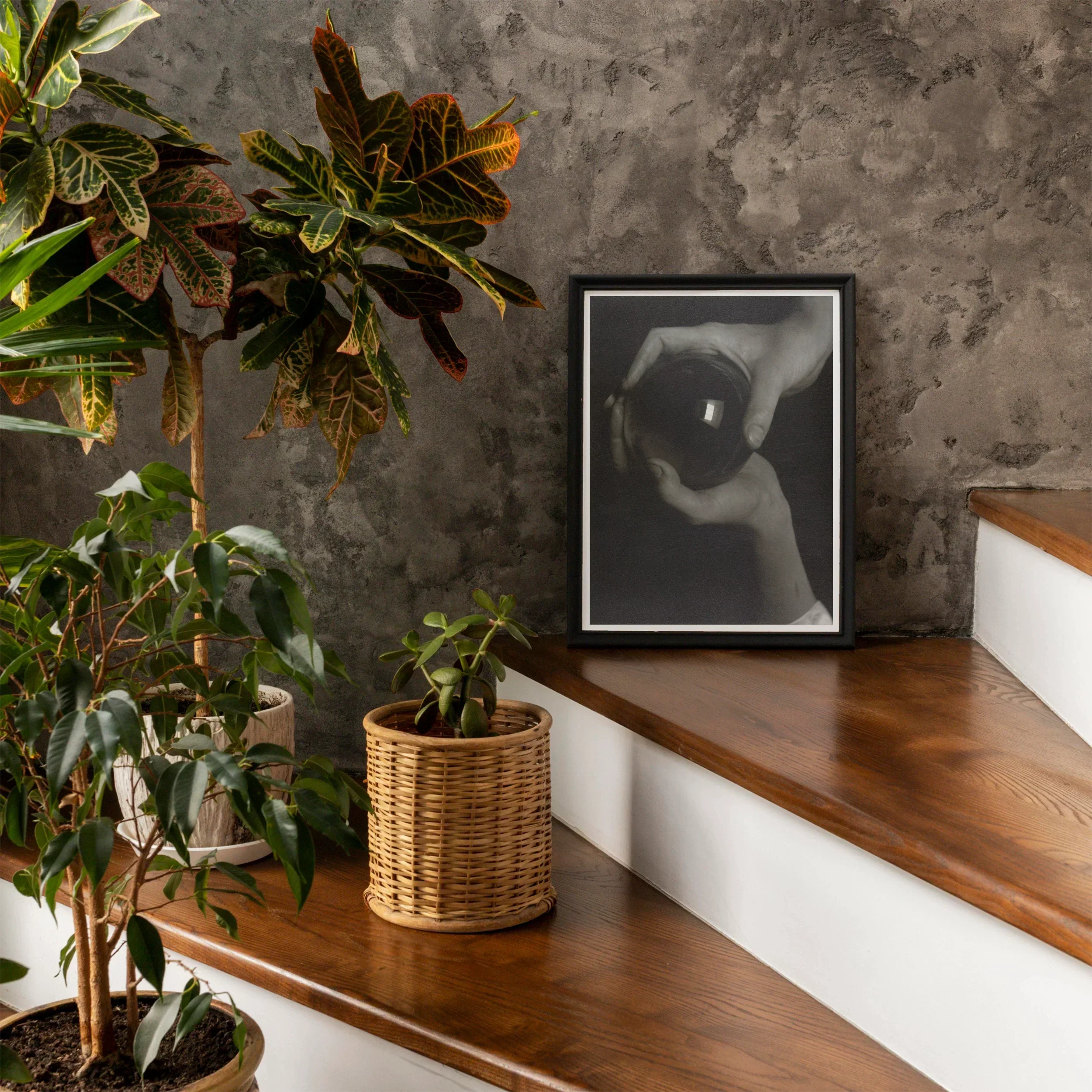 Rebecca Salsbury Strand - Alfred Stieglitz Art Print, Black White Artistic Photograph Dark Frame Wooden Stairs