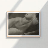Minimalist Light Wood-framed Black White Art Print Nude Rebecca Salsbury Strand, Alfred Stieglitz, Sensual Shadows