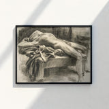 Black-framed Charcoal Sketch Nude Figure John Singer Sargent, Body Tilts, Fallen Ephebe