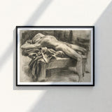 Black-framed Charcoal Sketch Nude Figure Draped Fabric John Singer Sargent, Body Tilts, Fallen Ephebe