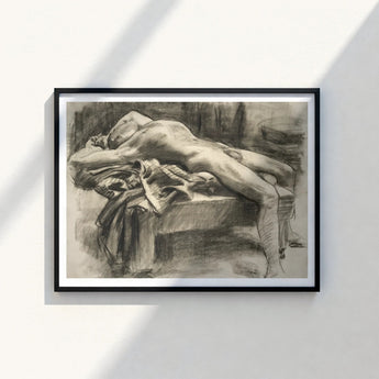 Black-framed Charcoal Sketch Nude Figure Draped Fabric John Singer Sargent, Body Tilts, Fallen Ephebe