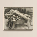 Reclining Male Nude - John Singer Sargent Art Print / Canvas Framed Charcoal Sketch Nude Figure Draped Surface Rendered John Singer
