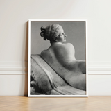 Framed Black-and-white Photograph Classical Marble Sculpture Nude Female Young Naiad Reclines, Half-turned, Profile Catching Pale,
