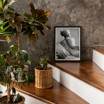 Reclining Naiad - Antonio Canova Art Print / Canvas Black-framed Black-and-white Photograph Classical Marble Sculpture Young Naiad