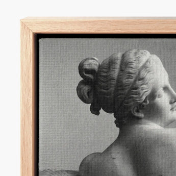 Framed Black White Canvas Print Classical Marble Sculpture Young Naiad Reclines, Half-turned, Profile Catching Pale, Ash-gray, Light, Soft