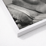 White Framed Black Art Print Draped Fabric Young Naiad Reclines, Half-turned, Profile Catching Pale, Ash-gray, Light, Soft Cinder-toned