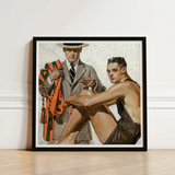 Framed Vintage-style Painting Two Men Formal Attire Gray Cool Summer Comfort, Record Time, Tailoring Meets Leisure, Joseph Christian