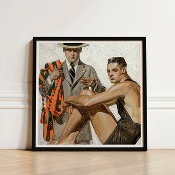 Framed Vintage-style Painting Two Men Formal Attire Gray Cool Summer Comfort, Record Time, Tailoring Meets Leisure, Joseph Christian