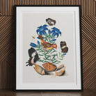 Red Avadavat Gentian Sawfly Swallowtail and Shells - James Bolton Art Print, Framed Botanical Print Blue Flowers Birds Butterflies Colorful