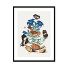 Red Avadavat Gentian Sawfly Swallowtail and Shells James Bolton Art Print, Framed Botanical Illustration Blue Flowers Butterflies Orange
