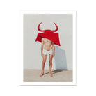 Joysticks - Surreal Gay Matador Art Print, Red Bull-shaped Hat Wearer’s Head Upper Body