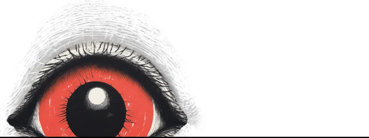 Red demonic eye from Stokers Dracula representing true blood and queer vampire themes